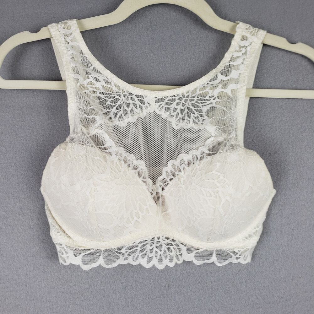 Pink‎ By Victoria's Secret Size XS High Neck Lace Bralette White Padded Push Up
